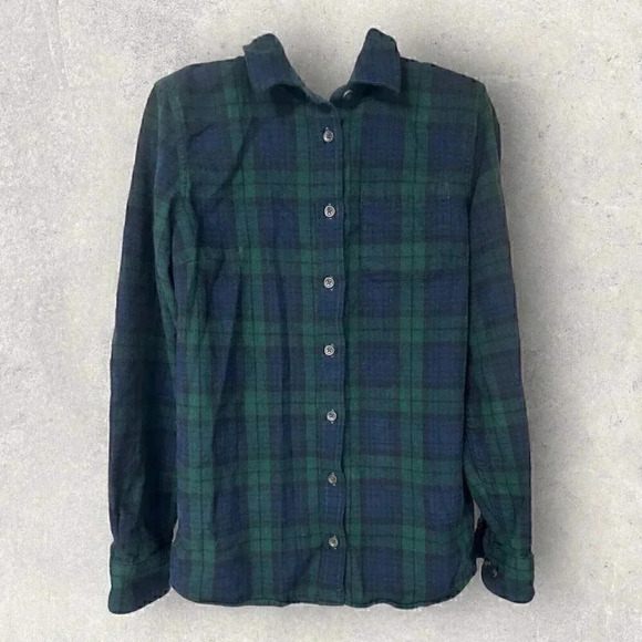 LL Bean blue Green long sleeve flannel button up shirt size M cotton - Picture 1 of 10